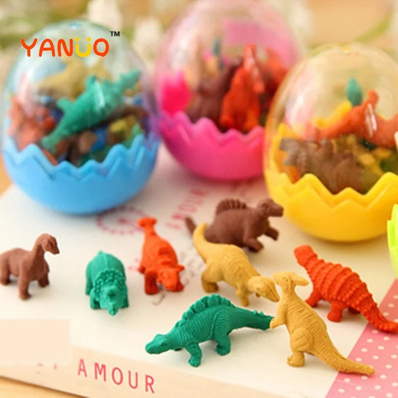 

7Pcs/Set Dinosaurio Mini Rubber Eraser Cute Dinosaur Egg Eraser Box School Stationery Office Supplies Random Color 5*4cm