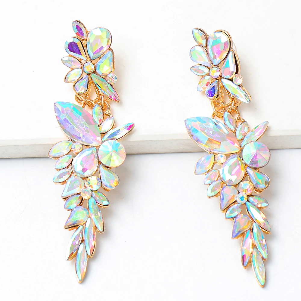

New Colorful Long Rhinestone Earrings High Quality Crystal Drop Earring Luxury Earing for Women Jewelry Accessories Gift