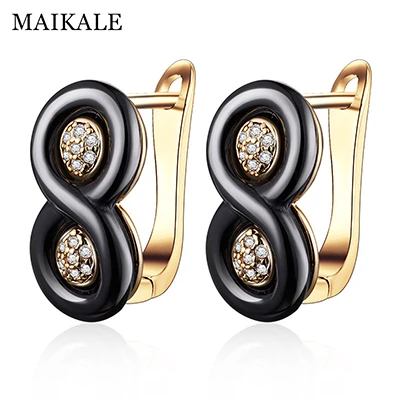 MAIKALE классические белые серьги-гвоздики из керамики белые кубические циркония медь золото серебро цвет Корейский серьги для женщин ювелирные изделия подарки - Окраска металла: gold black