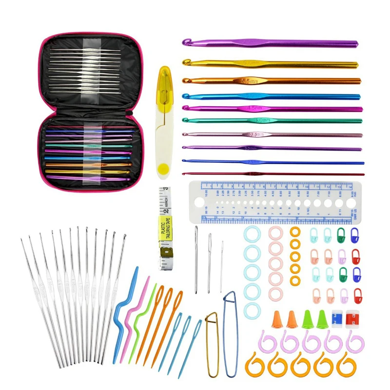 90 шт. наборы крючков для вязания крючком Алюминиевые крючки набор спиц