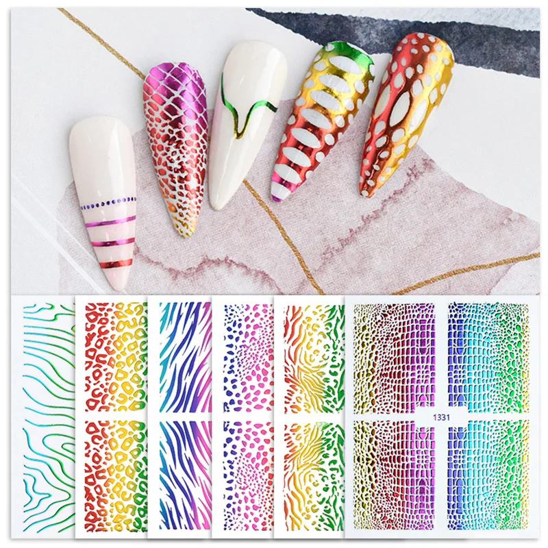 

3D Classic Bronzing Snakeskin Nail Sticker Colorful Animal Check Nail Sticker For Girls Nail Decoration Supplies New