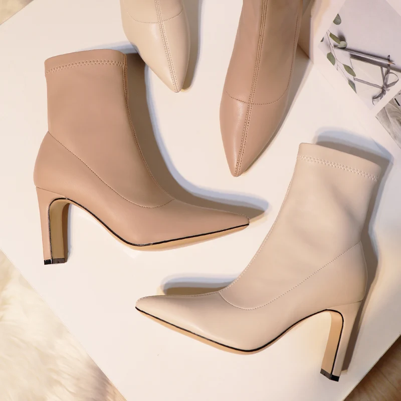 Wed2020 короткие эластичные весенне-осенние и зимние туфли телесного цвета на