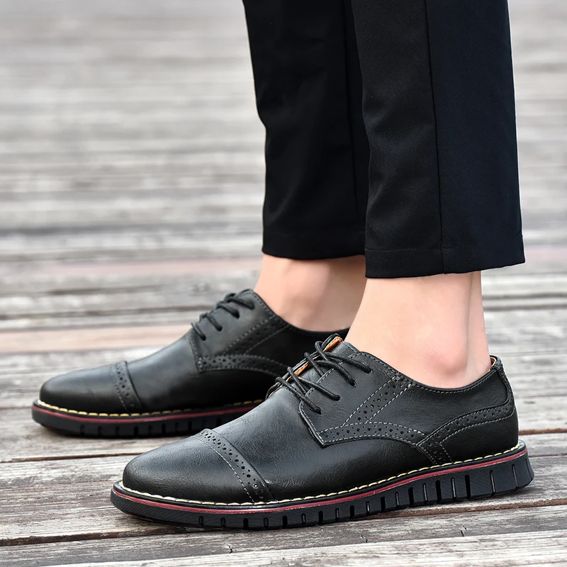 Мужские туфли-оксфорды на шнуровке повседневные туфли из натуральной кожи с