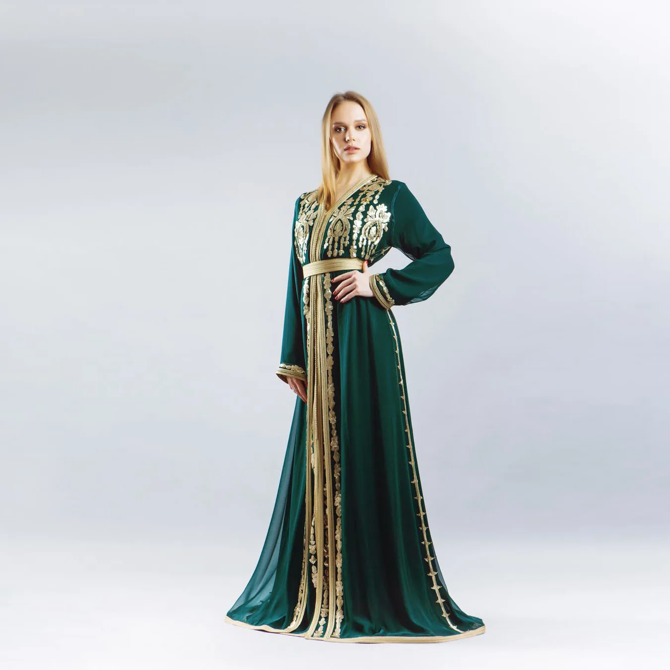 

Green Elegant Moroccan Caftan Evening Dress A-Line Special Occasion Saudi Arabia Summer Dress Prom Dress With Applique Plus Size