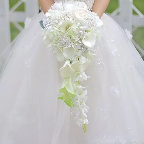

Bridal Bouquets for Wedding Calla Lilies Simulation Rose Diamonds Pearl Bride Bouquet Romantic Party Decoration Confession