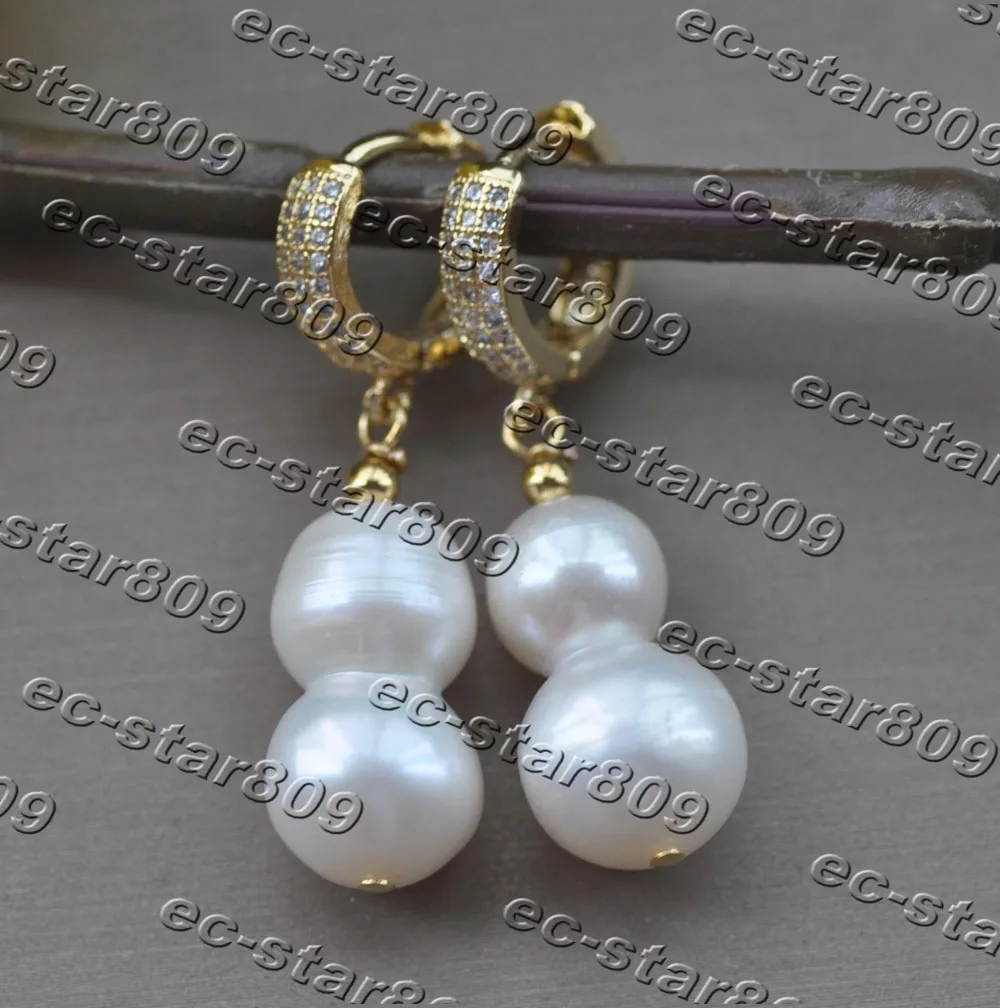

Z11392 18mm White Double Round Freshwater Dangle Earring CZ