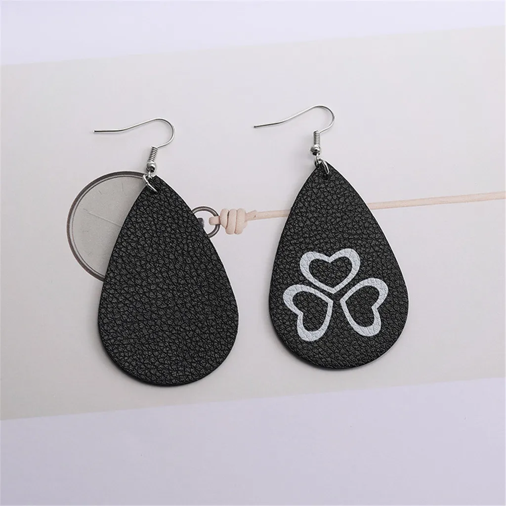 Модные Этнические серьги двухсторонние с принтом каплевидные кожаные сережки