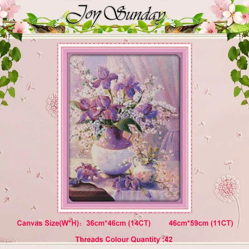 Маковая сиреневая ваза с фиолетовыми цветами Набор для вышивки крестом 11CT 14CT