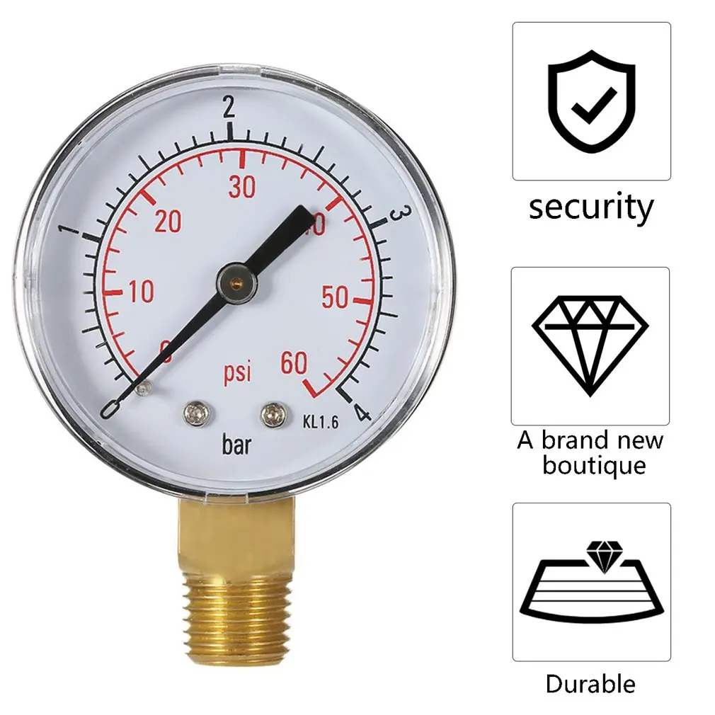 Professional Practical Pool Spa Filter Water Pressure Gauge Mini 0-60 PSI 0-4 Bar Side Mount 1/4 Inch Pipe Thread NPT TS-50