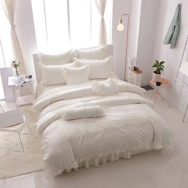 Princess style lace bedskirt set twin queen king size bedding 100% cotton soft bedclothes duvet cover bed linen | Дом и сад
