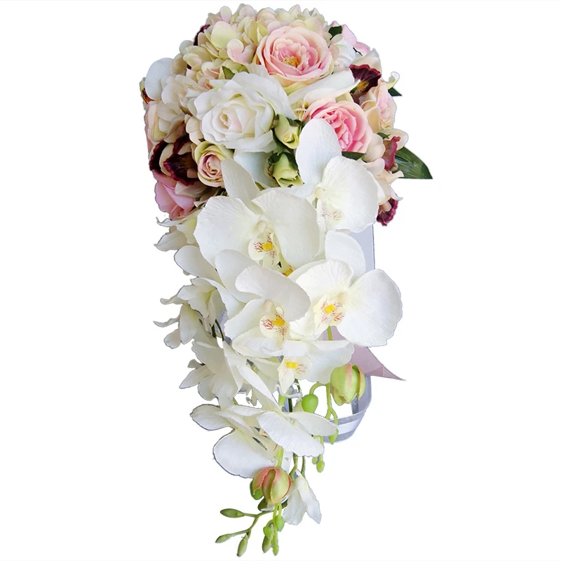 Waterfall Water Drop Type Bouquet Pink White Wedding Flowers Bridal Bouquets Artificial Rose Pr | Свадьбы и торжества