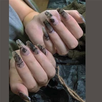 24pcs false nails matte green nails patch glue type removable long paragraph fashion manicure false nails patch gifts for girls