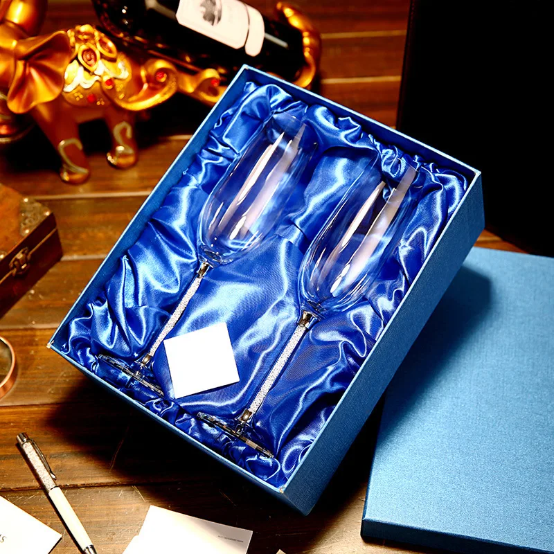 

European and American Creative Red Wine Glass with Diamond Modern Minimalist Glass Champagne Goblet Set 2 Home Business Gifts