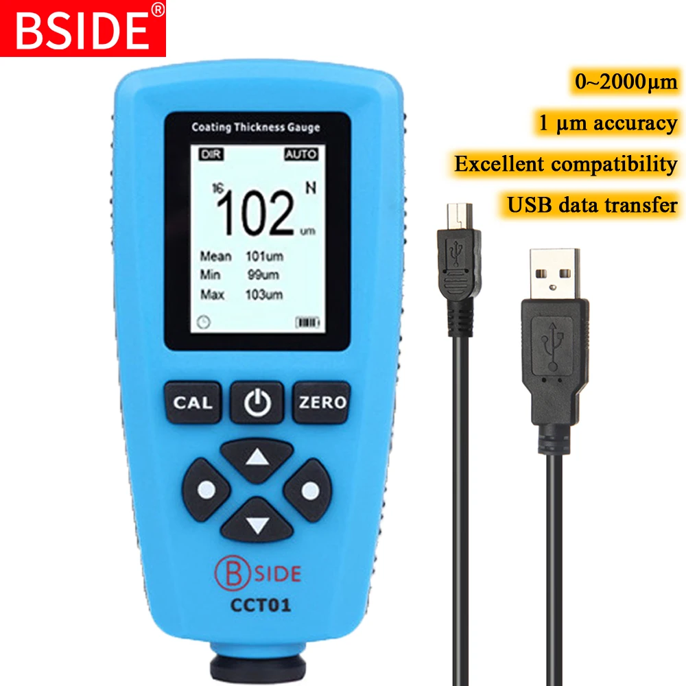 BSIDE CCT01 Digital Coating Thickness Gauge For Cars 1 micron Accuracy 0-2000um Car Paint Gauge Thickness Tester Meter Tool