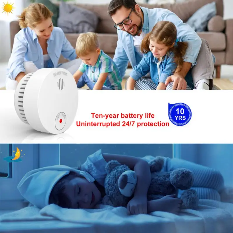 

Smoke Alarm Detector Voice Warn Sensor Home Security System Protection High Sensitive Built-in Lithium Battery 10 Years Of Use