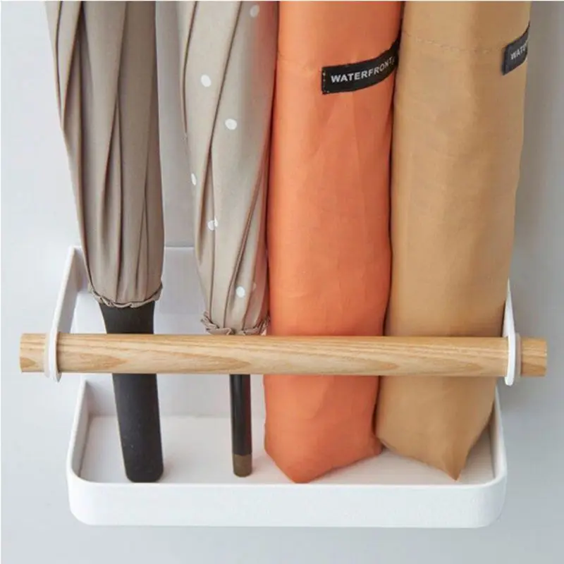 

2pcs/set Nordic Style Iron Wood Magnet Storage Rack Wall Mounted Umbrella Stand Dropshipping