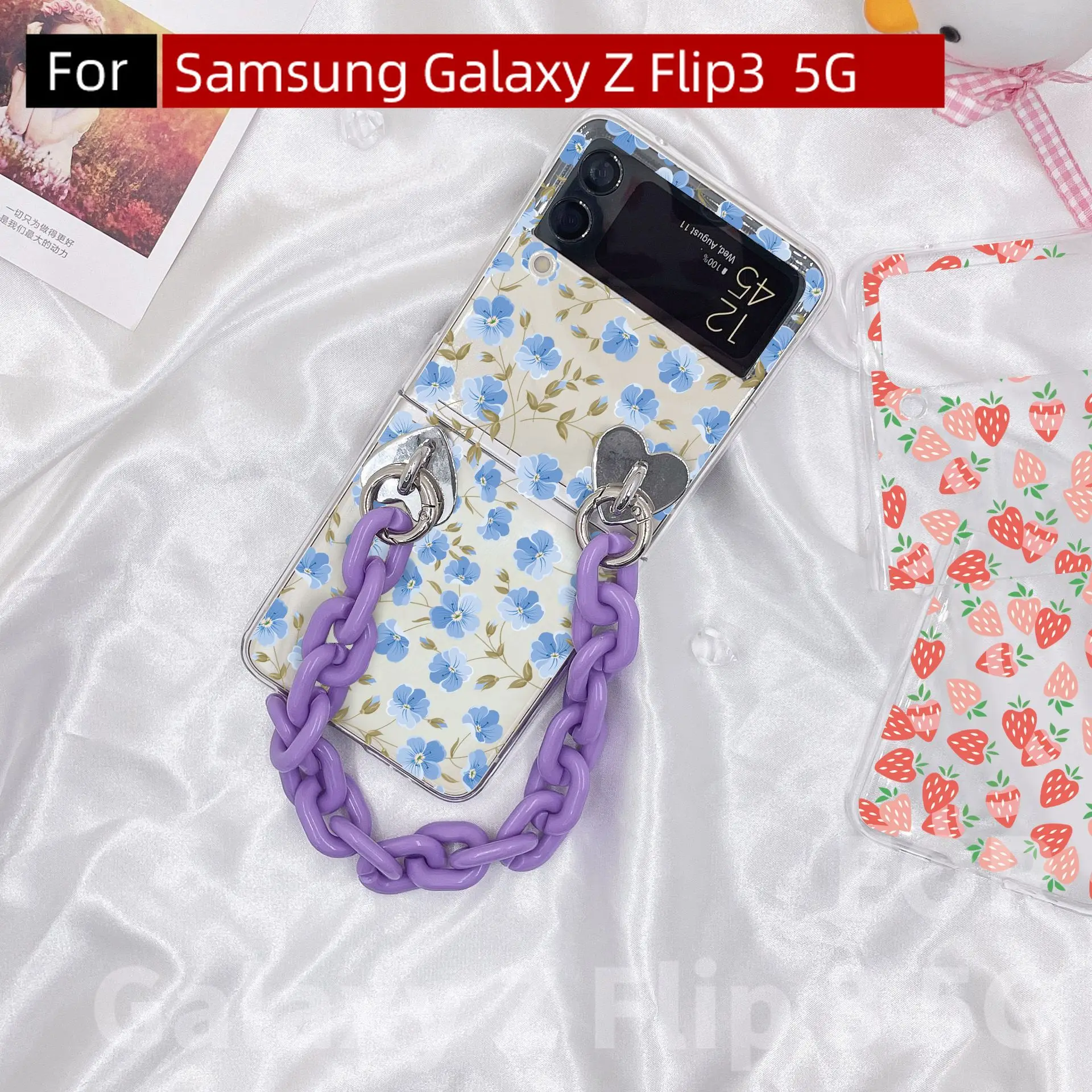 

Чехол для Samsung Galaxy Z Flip3 5G, милый чехол-кошелек для карт для Samsung Z Flip 3 5G Flip3, чехол с ремешком для девушки