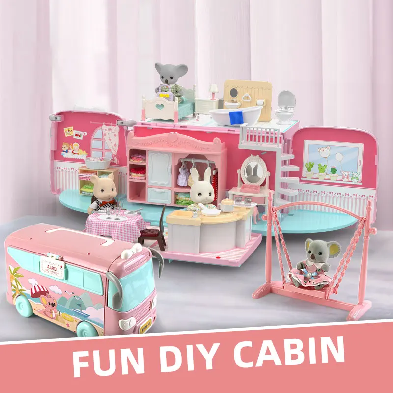 Миниатюрные наборы для кукольного домика автобус коала комнаты семьи Кукольный