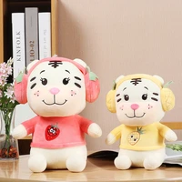 cute childrens sleeping pillow plush doll kawaii filled earphone tiger plush toy doll room decoration toy kids birthday gift