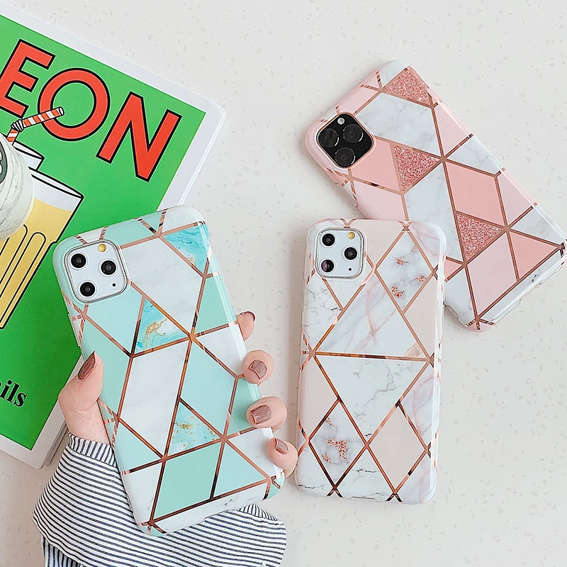 

For iphone6/7/8/plus/max/x/xr/11/12/12pro/se2020 Fashion Shining Marble Pattern Geometric Stitching Luxury With Airbag bracket