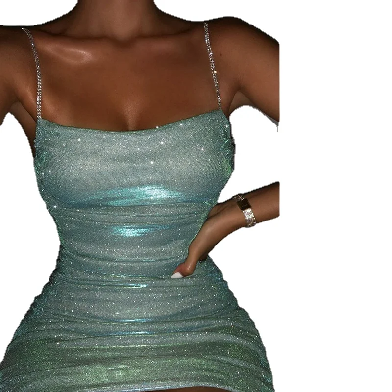 

2021 European and American Sexy Nightclub Party Rhinestone Drape Bag Hip Strap Dress for Women