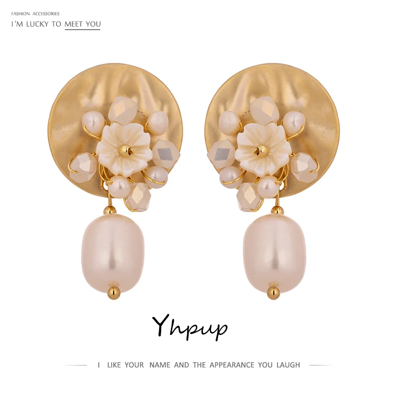 Yhpup корейский элегантный естественная оболочка Жемчуга Цветок длинные висячие