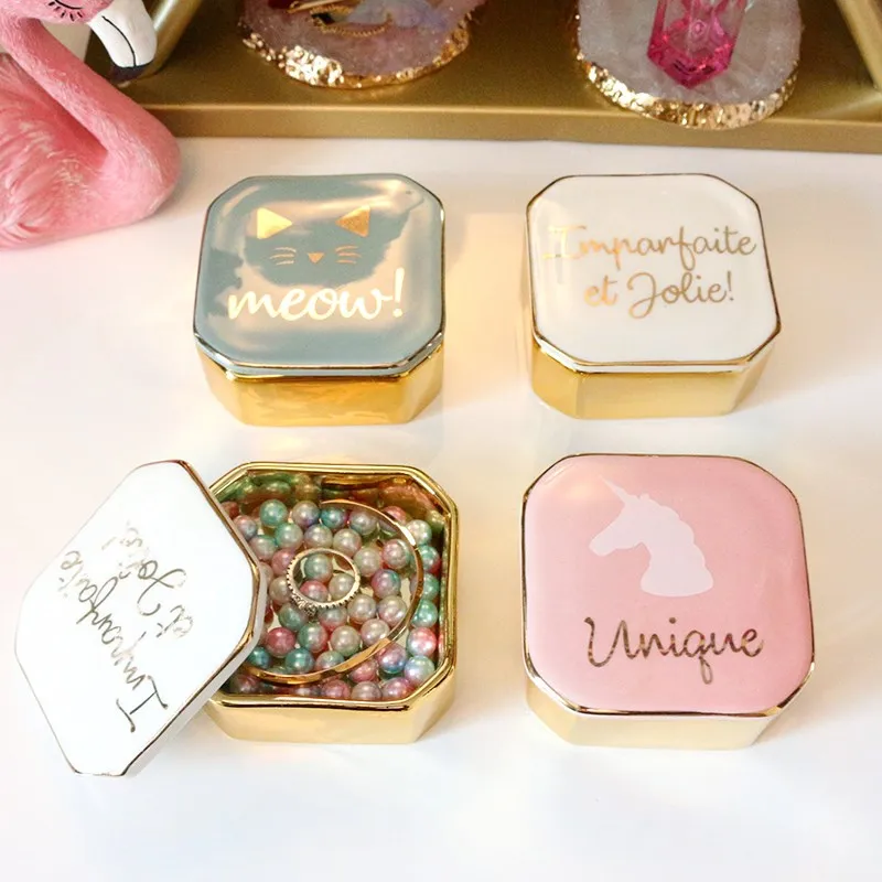 

Керамический контейнер для хранения ювелирных изделий, Европейский глянцевый бокс с покрытием для колец, ожерелий, серег, украшение для дом...