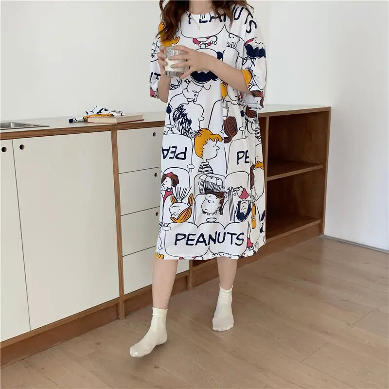 Summer Nightdress Women's Net Red Hot Home Clothes Thin Short Sleeve Pajamas Big Size Loose Cartoon Pregnant Women