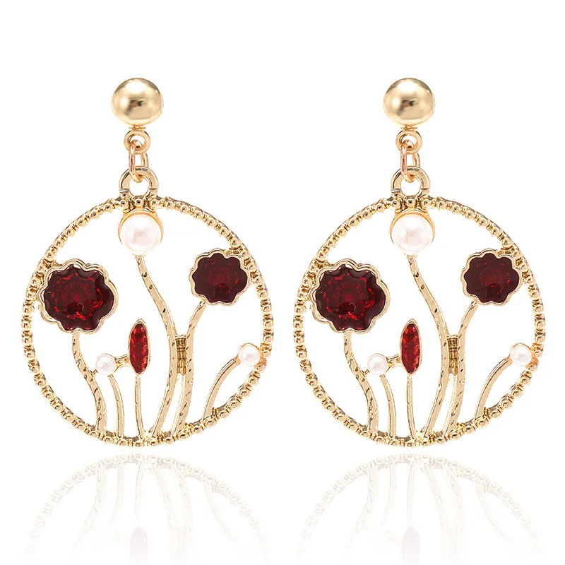 2019 корейские DIY красные цветочные массивные серьги очаровательные винтажные