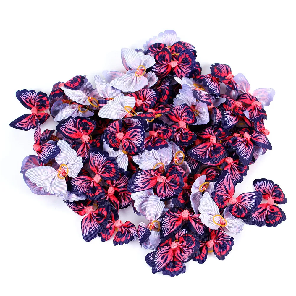 

50 Pcs Pet Dog Grooming Product Butterfly Design Dog Cat Hair Bows Ribbon Hair Accessories Rubber Bands Pets Shop Supplier