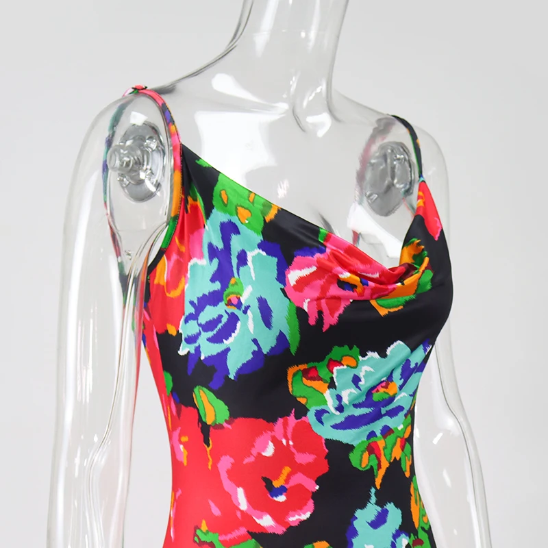 NewAsia Black Floral Maxi Dress for Women - Cowl Neck, Spaghetti Strap, Backless Print. Ideal for Beach, Party, Night Out. Sexy Long Dress for Women. image 6