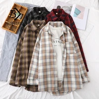 winter new women red plaid full sleeve thick warm woolen shirt jacket vintage oversize tops stylish girl spring outwear t0n437t