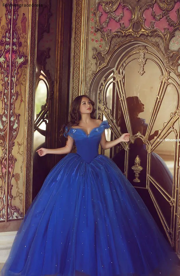 

Royal Blue Prom Dresses Off Shoulder Sweet 16 Evening Long Quinceanera Party Gowns