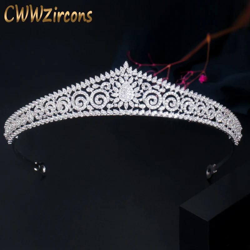 Винтажная большая свадебная тиара cwwzircon с фианитами Свадебные короны для невесты