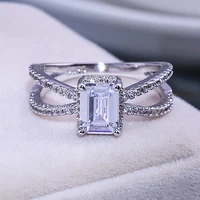 ustar square cubic zirconia cross wedding rings for women shiny cz crystals silver color finger engagement rings female anel