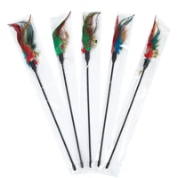 bold plastic funny teaser toys cat pole feather bell elastic funplaying toy color random pet cat toy products 41cm 1pc