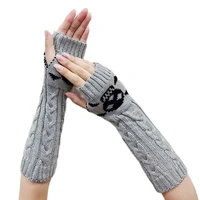 fashion winter gloves mens and womens half finger gloves warm arm sleeves finger gloves womens black long gloves