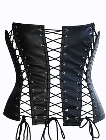 

New Arrival Sexy Fashion Black Leather Corset Lace up Fastening Hollow Out Woman Waist Cincher Slim Corsets Bustier