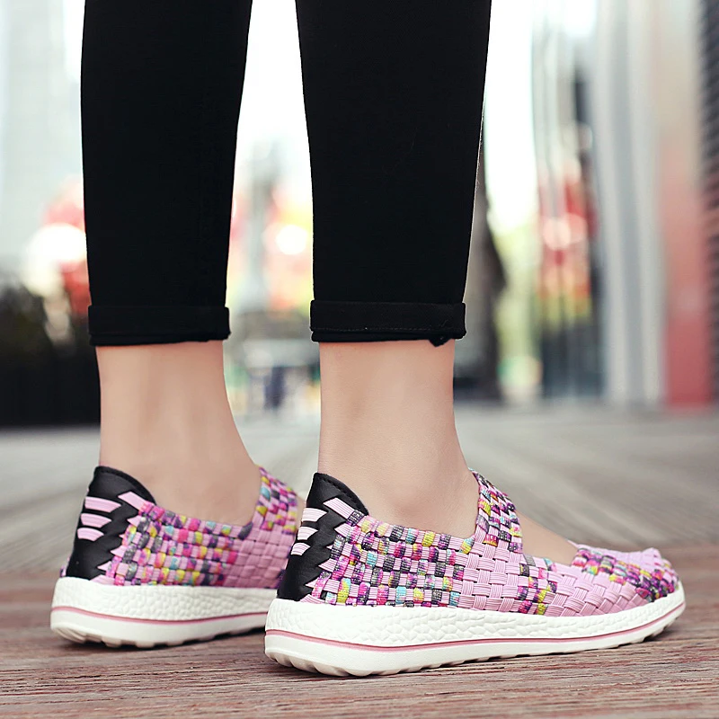 STRONGSHEN Summer Breathable Women Loafers Women Shoes Handmade Elastic Women Flat Slip on Shiny Nylon Shoes Woman 9 Colors