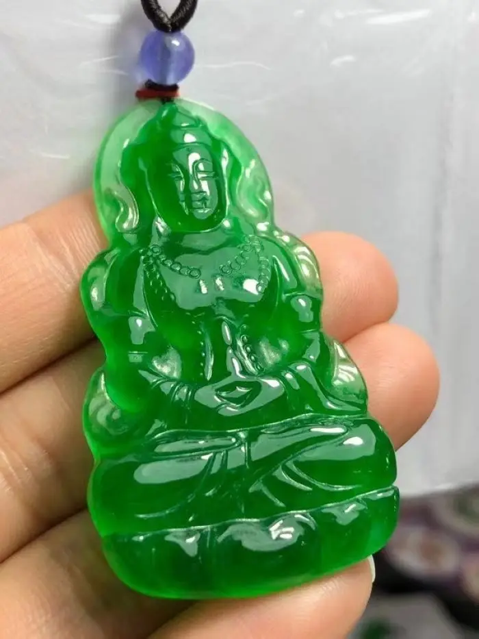 Superb Burma Green Jade Guan YIn Pendant Bless Buddha Amulet Churinga Emerald Talisman | Дом и сад