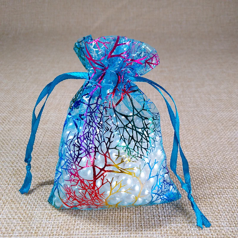 Lake Blue 50 шт., 7x9, 9x12, 10x15 см, сумки из органзы на шнурке, Белые и красочные упаковочные сумки для ювелирных изделий, сумки для свадебного подарка, сумки для украшений - Цвет: Lake Blue