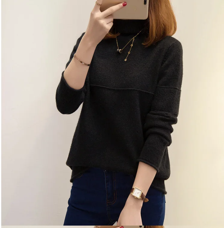0.5 New Arrival Thick Winter Knitted Women Sweater half turtleneck solid color pullover winter clothes women | Женская одежда