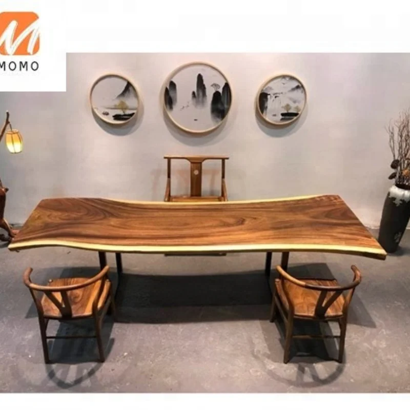 

walnut wood natural country Furniture dining room table chair