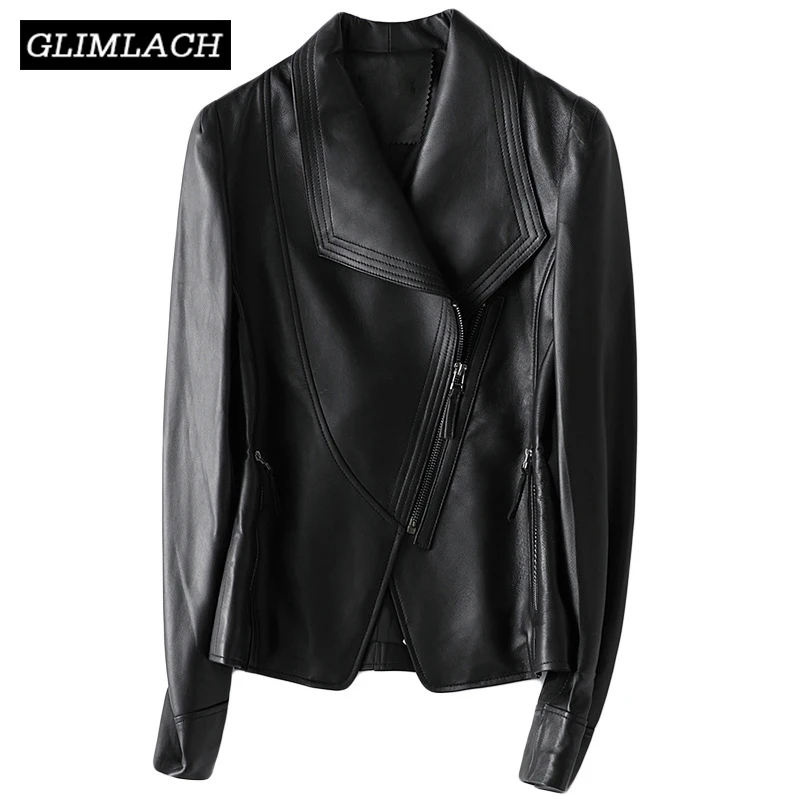 Office Lady Motorcycle Leather Jacket Women Genuine Natural Sheepskin Real Leather Coat Black Female 2020 Spring Short Outwear