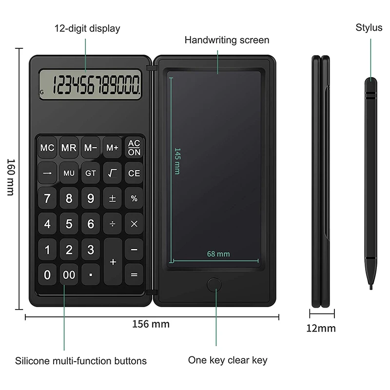 

6 Inch LCD Writing Tablet Digital Drawing Pad Foldable Calculator 12 Digits Display with Stylus Pen Button Lock Function