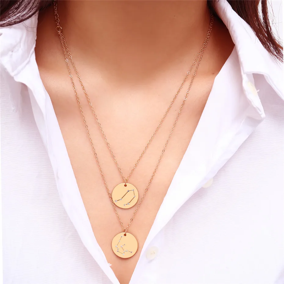 Ingemark 12 Zodiac Constellations Pendant Choker Necklace Birthday Gift Personalized Crystal Leo Libra Women Long Chain Necklace