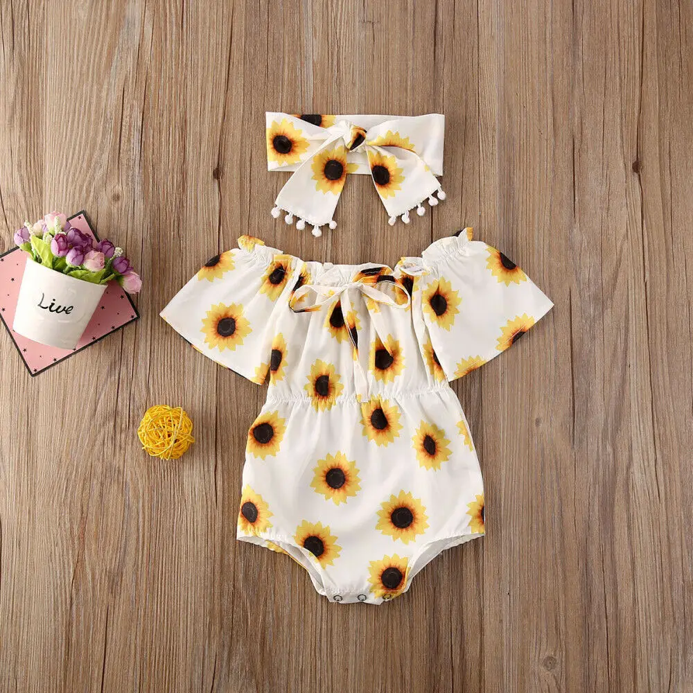 0-24M Newborn Infant Baby Girl Flower Romper Jumpsuit Playsuit 2PCS Outfits Clothes | Мать и ребенок