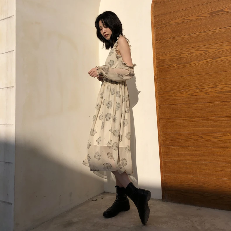 Женское платье в стиле бохо на весну и лето элегантное милое с цветочным принтом