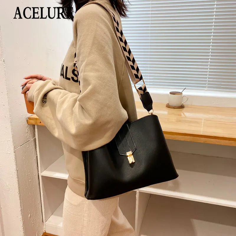 

ACELURE Solid Color PU Leather Ladies Bags for Women High Capacity Women Tote Bag Fashion Shoulder Crossbody Bags Sac A Main