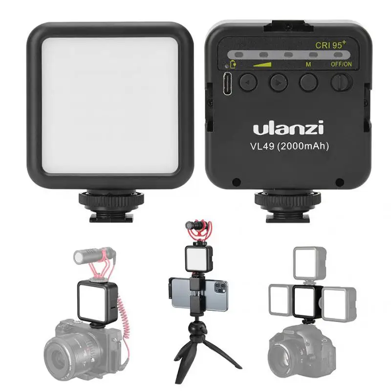 

Ulanzi VL49 6W Mini LED Video Light Rechargeable 2000mah 5500k Fill Light with Triple Cold Shoe Mount for SLR Photography Lamp